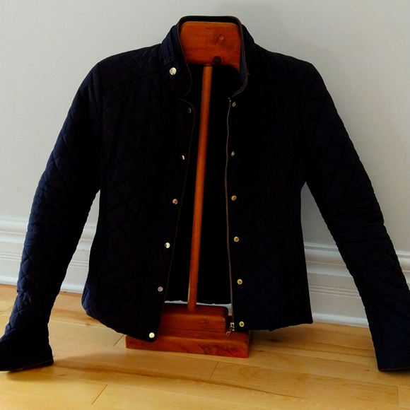 Small Black quilted Zara jacket brown trim gold hardware - Picture 1 of 14